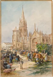 Marktscène in Le Folgoet, Bretagne